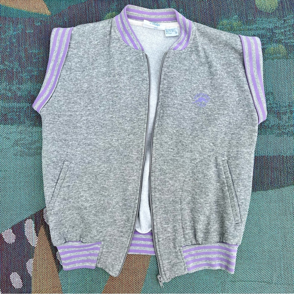 Vintage Gray and Purple Sleeveless Hoodie